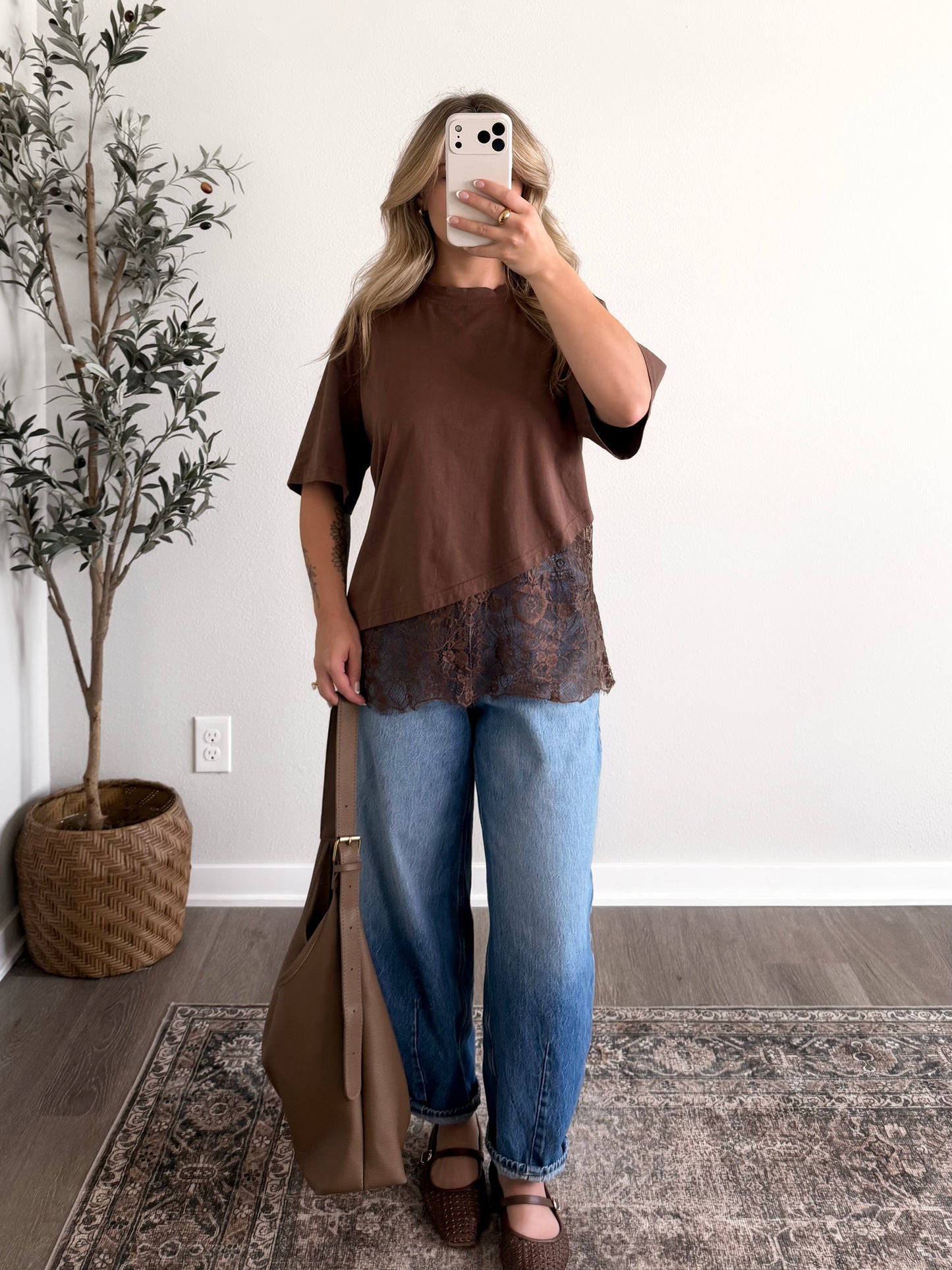 Chestnut Lace Hem Tee