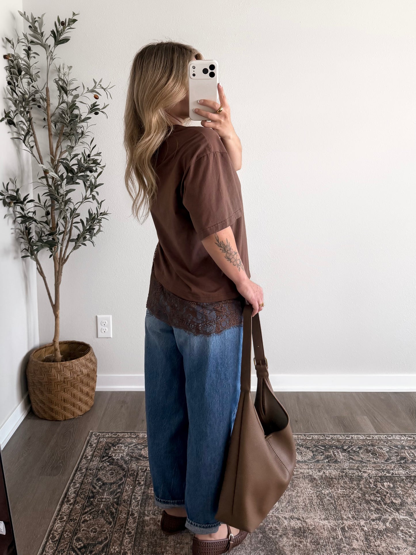 Chestnut Lace Hem Tee