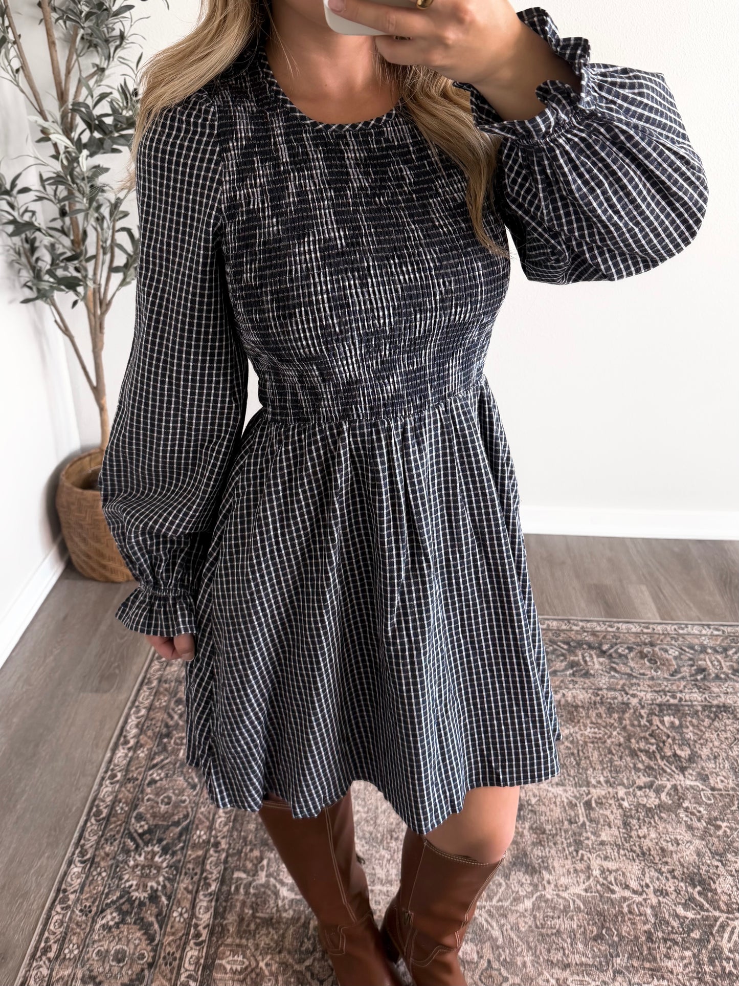 Blackberry Gingham Dress / Navy