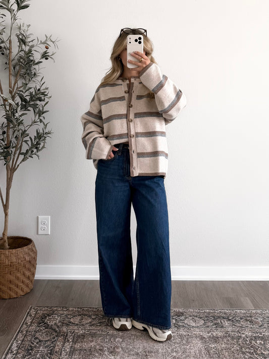 Soft Stripe Knit Cardigan / Oat