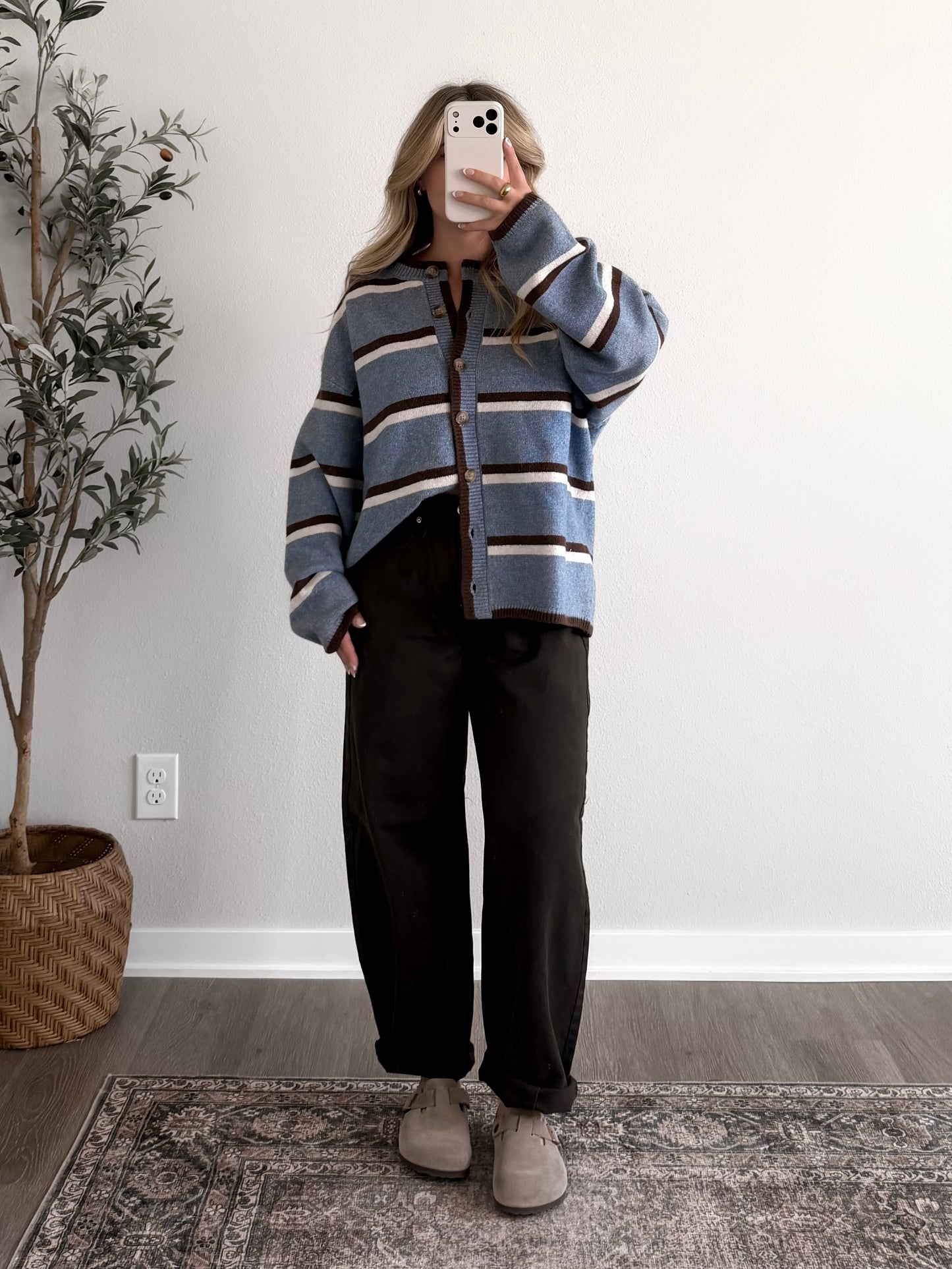 Soft Stripe Knit Cardigan / Blue