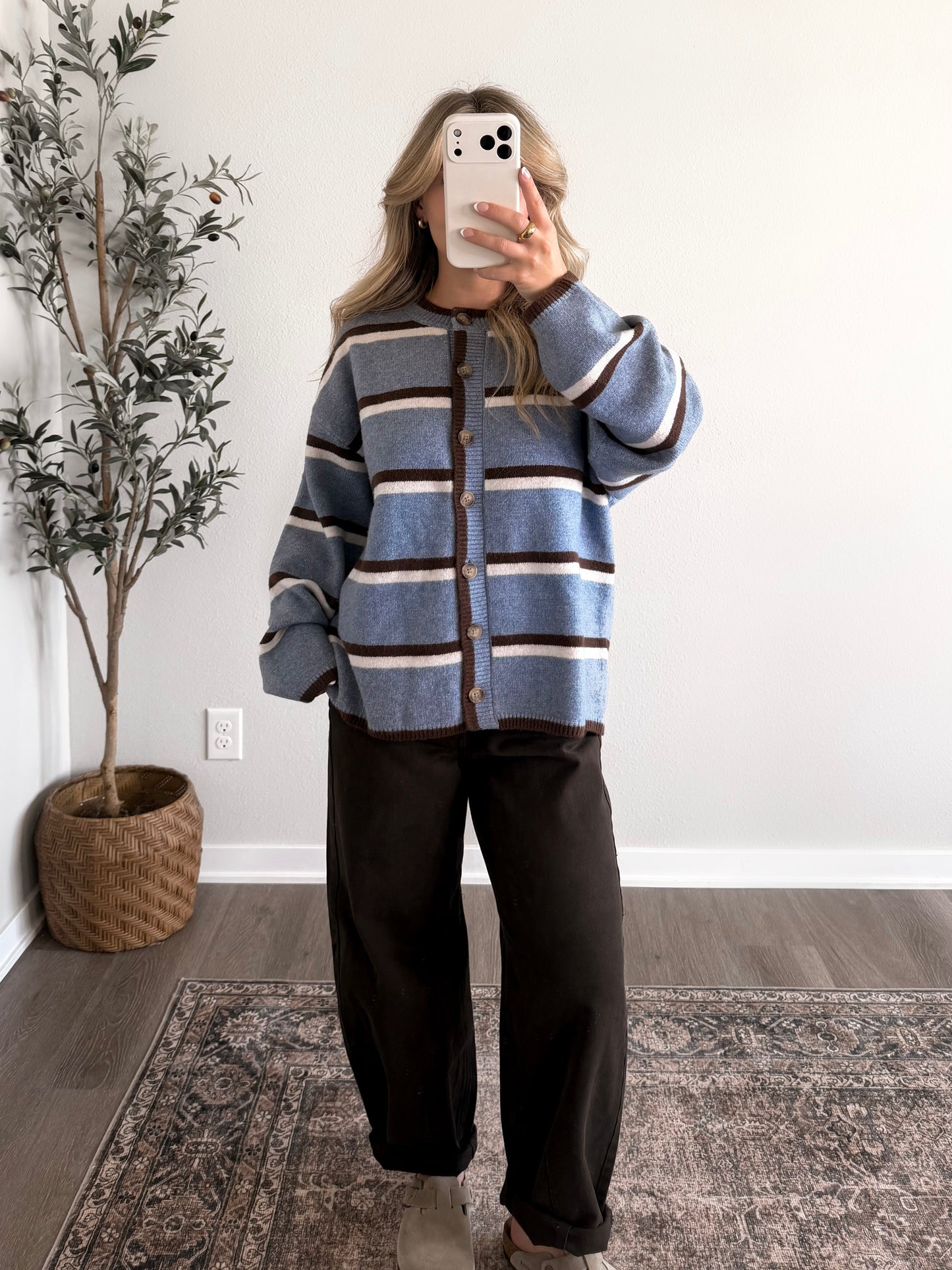 Soft Stripe Knit Cardigan / Blue