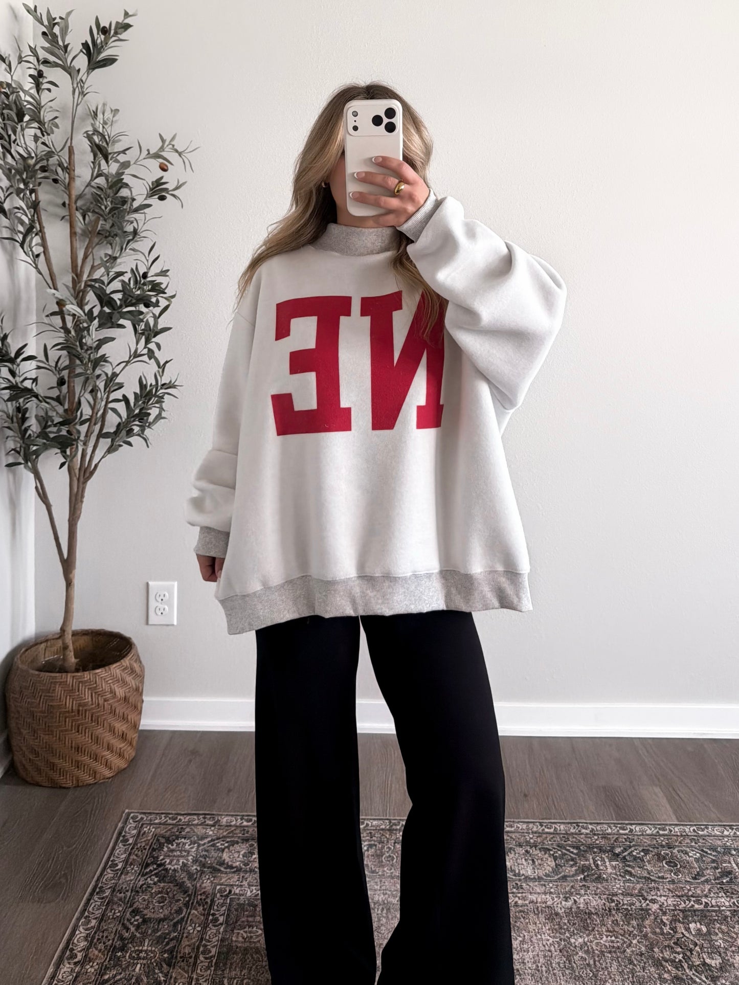 “Nebraska” Reversible Oversized Mockneck