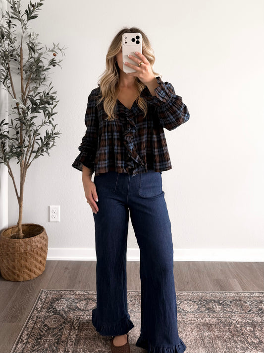 Dark Cider Plaid Top