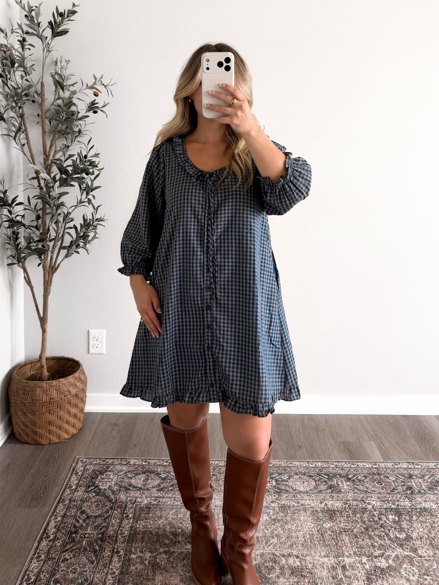 Tilly Gingham Dress / Navy