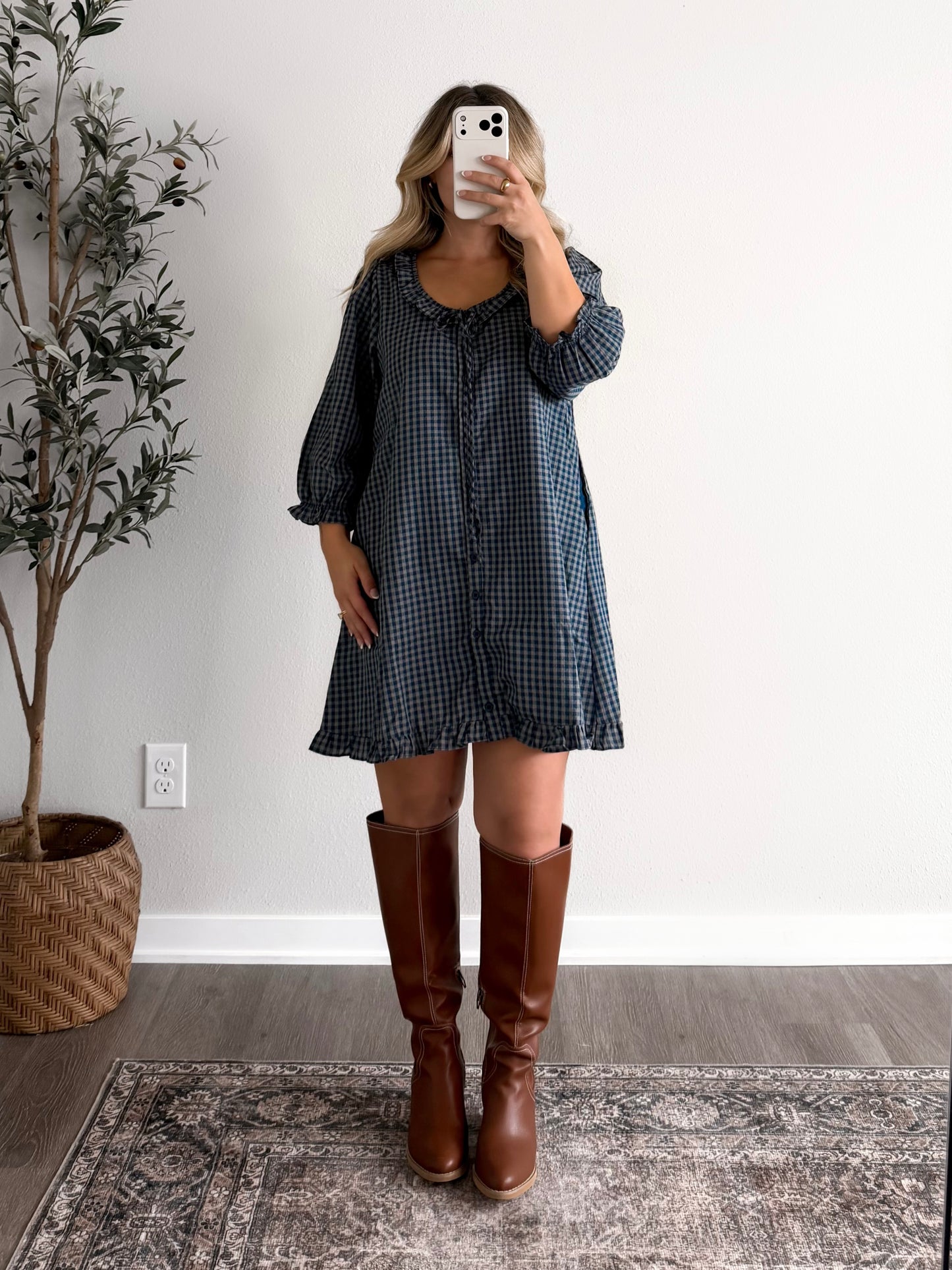 Tilly Gingham Dress / Navy