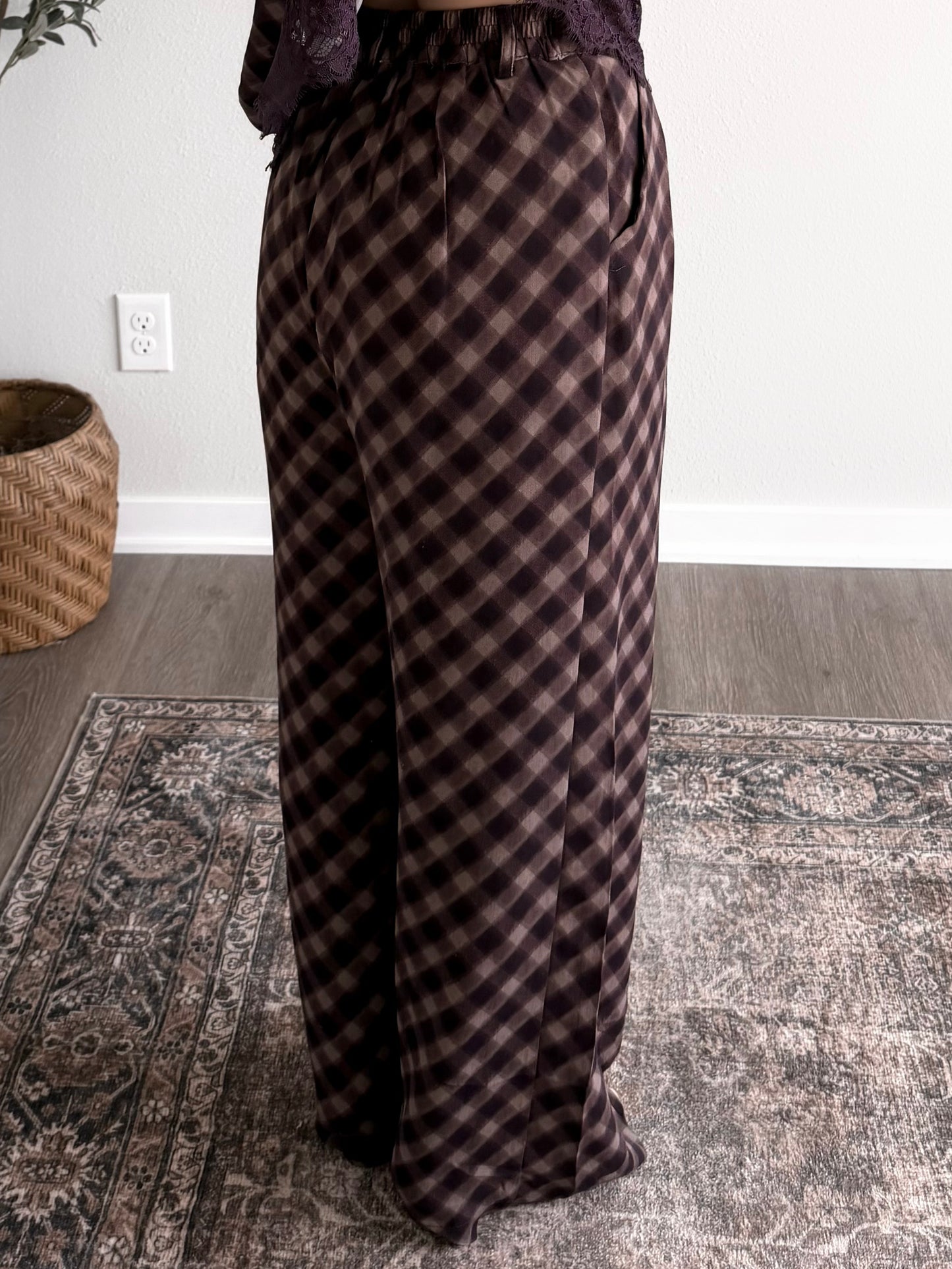 City Social Plaid Lace Pant Set