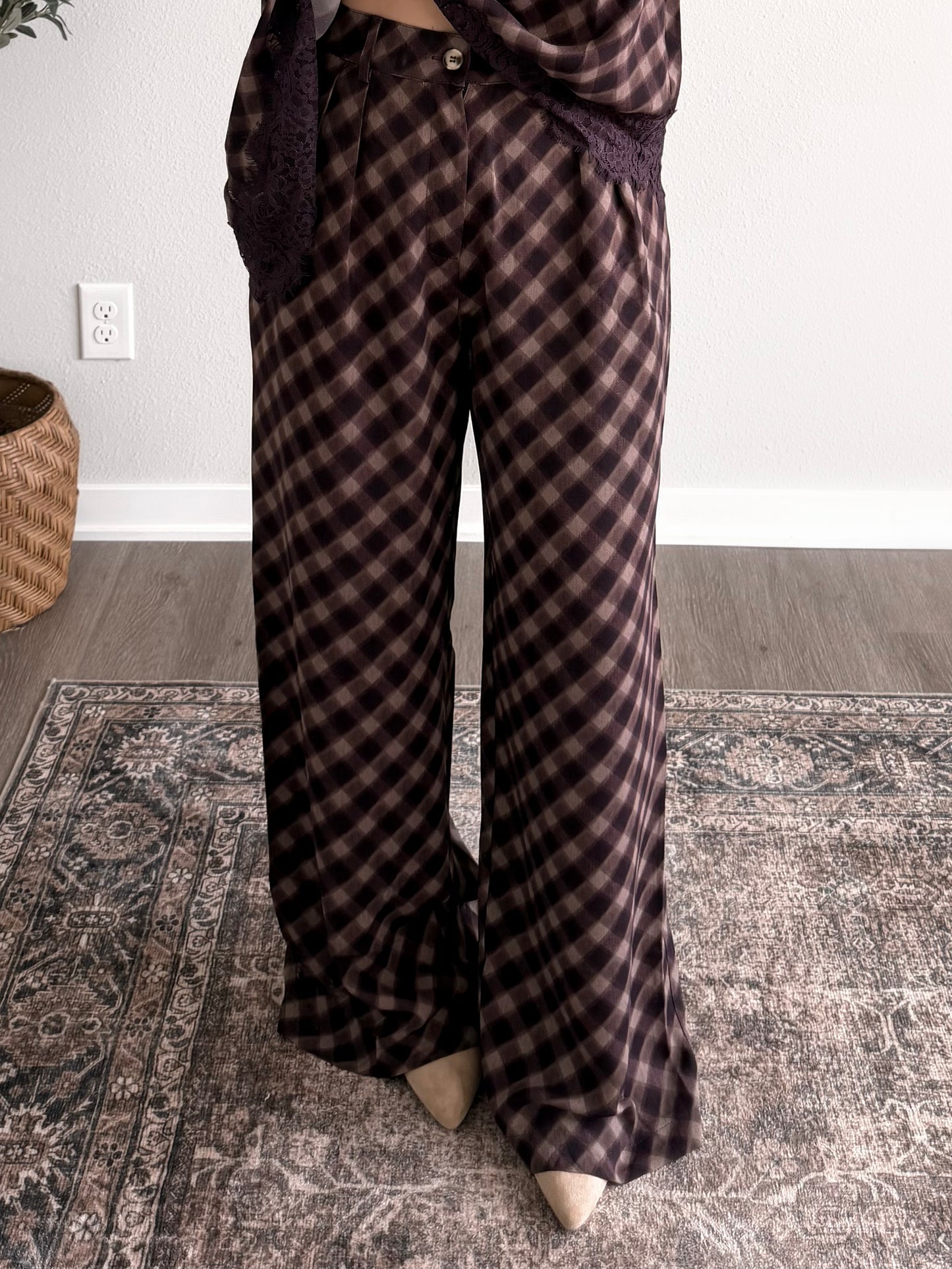 City Social Plaid Lace Pant Set