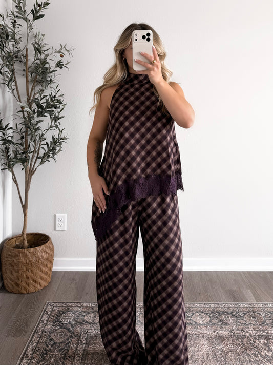 City Social Plaid Lace Pant Set