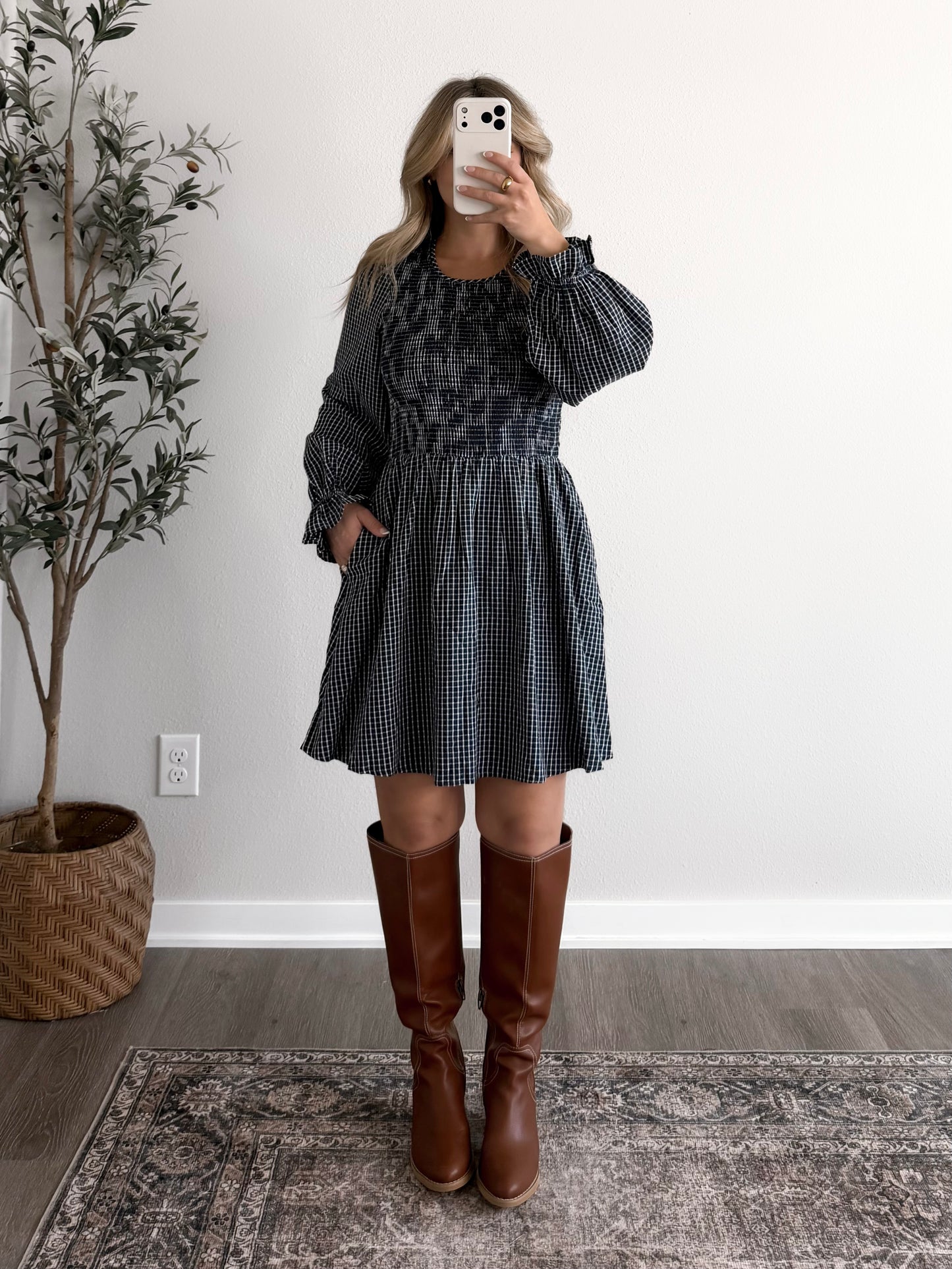 Blackberry Gingham Dress / Navy