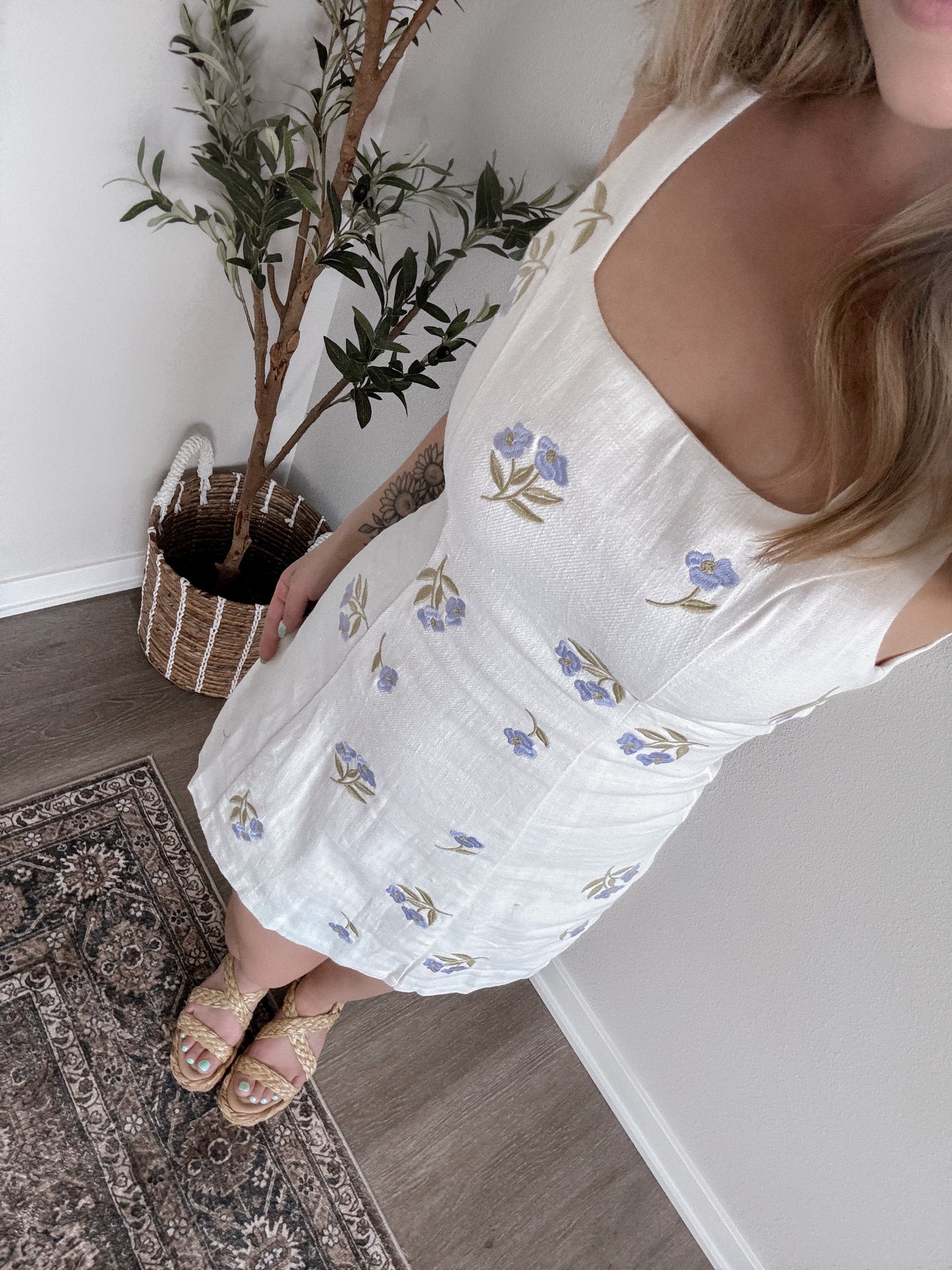 Lilac Embroidered Floral Dress / Ivory