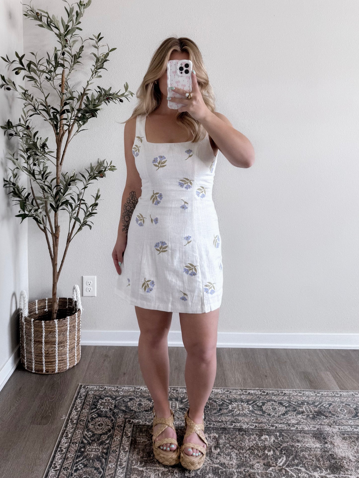 Lilac Embroidered Floral Dress / Ivory
