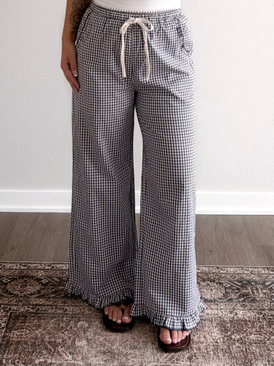 Summer Studies Gingham Ruffle Pant / Navy