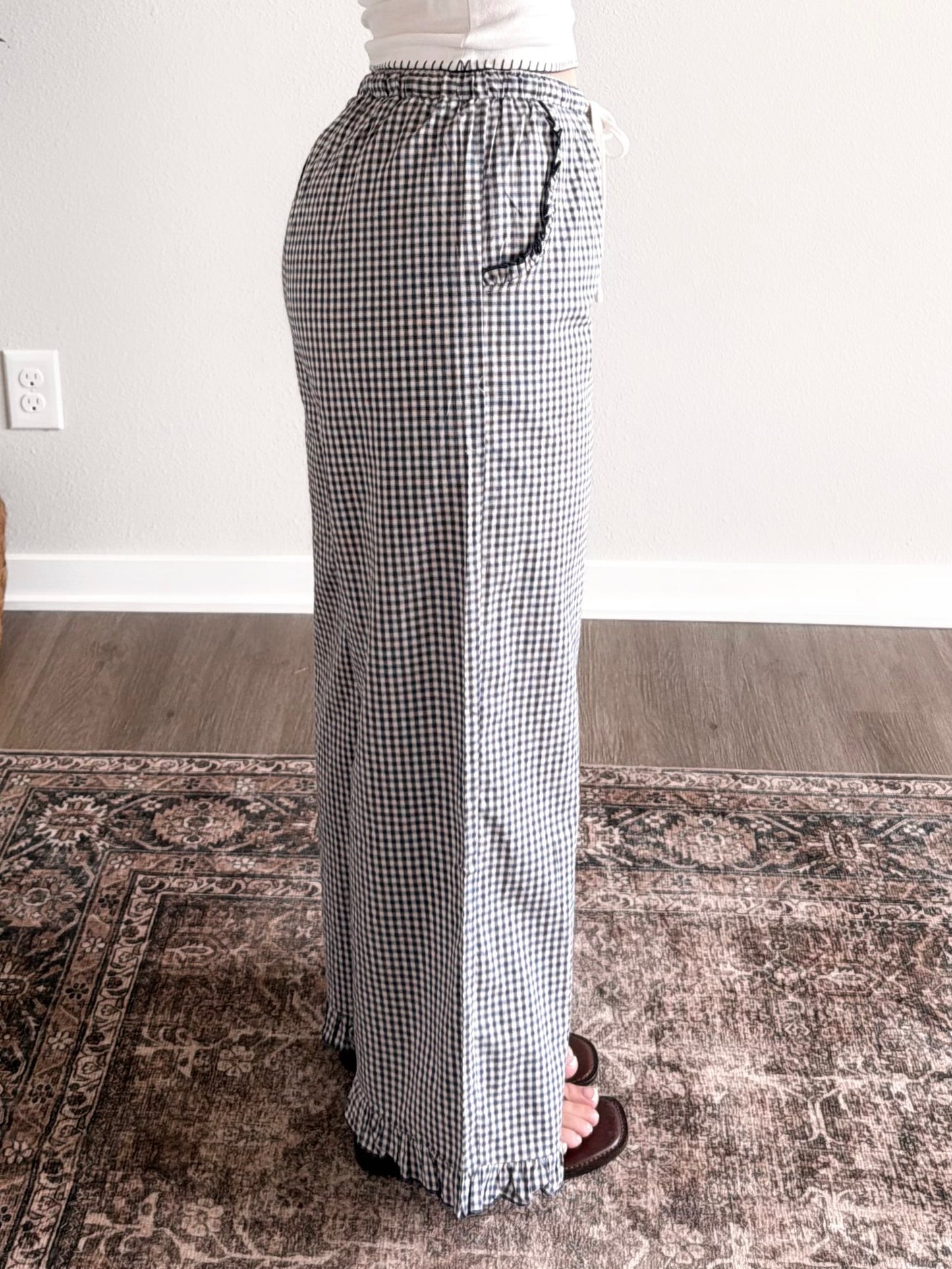Summer Studies Gingham Ruffle Pant / Navy