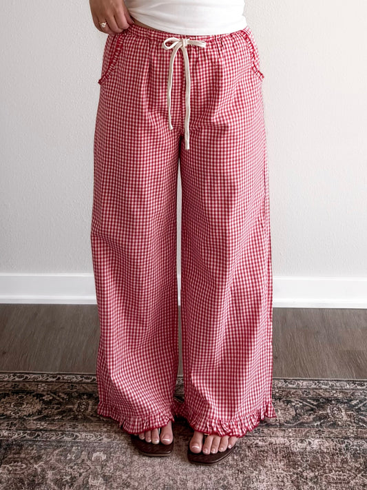 Summer Studies Gingham Ruffle Pant / Red