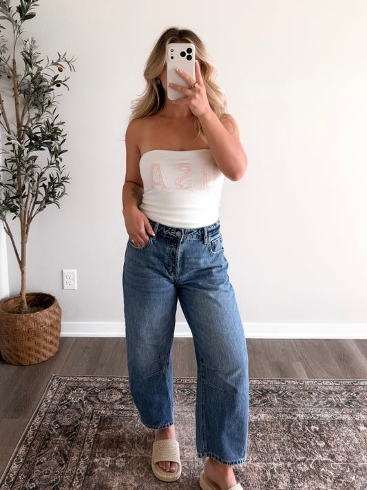 "USA" Gingham Strapless Top
