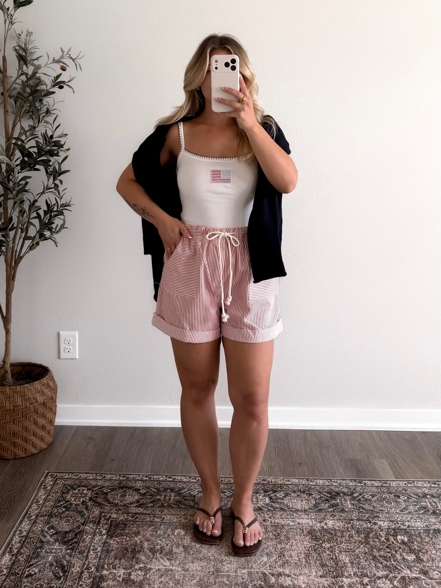 Bedford Striped Shorts / Red