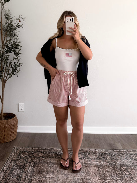 Bedford Striped Shorts / Red