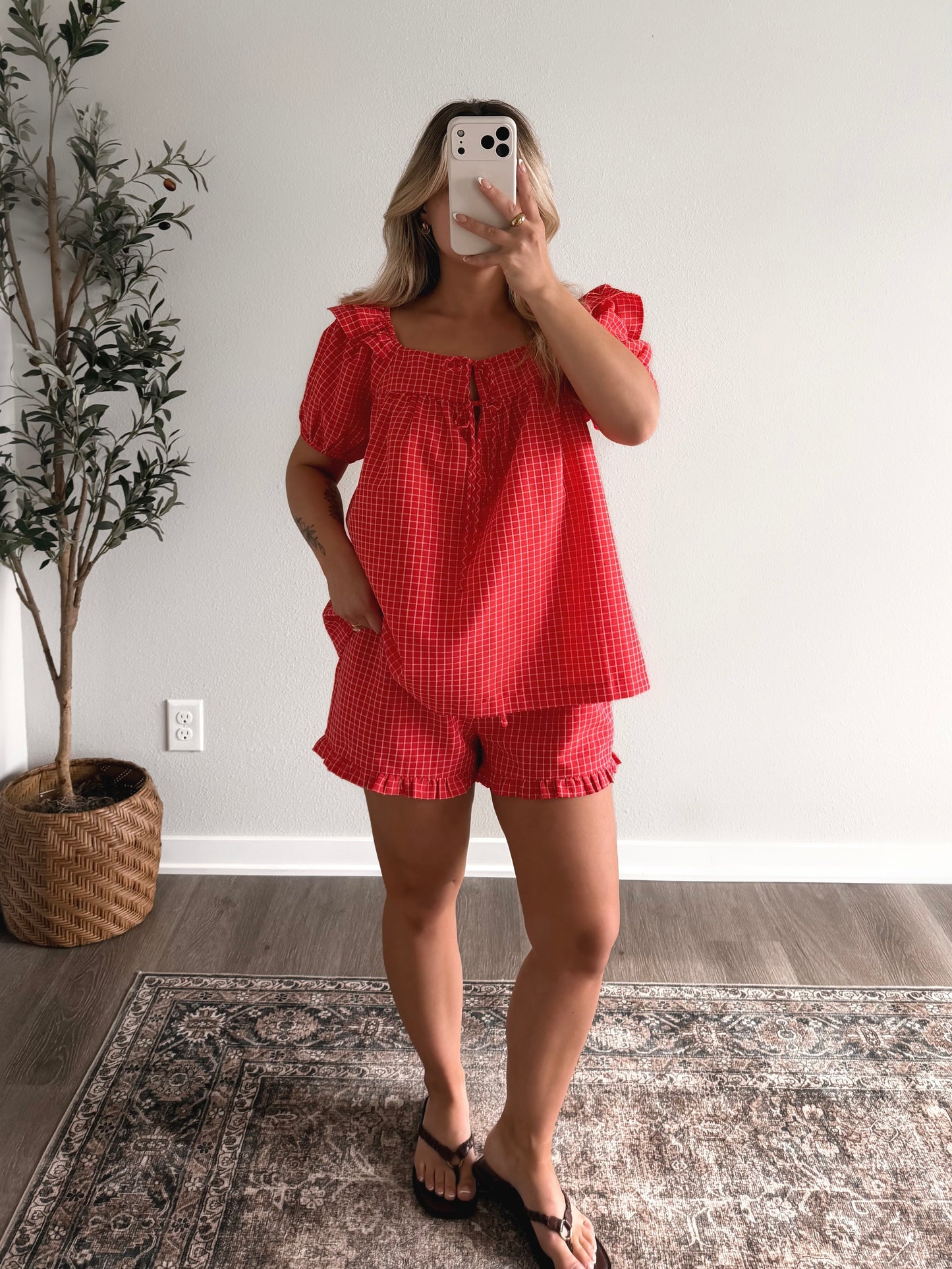 Cherry Cobbler Grid Short Set (Final Sale)