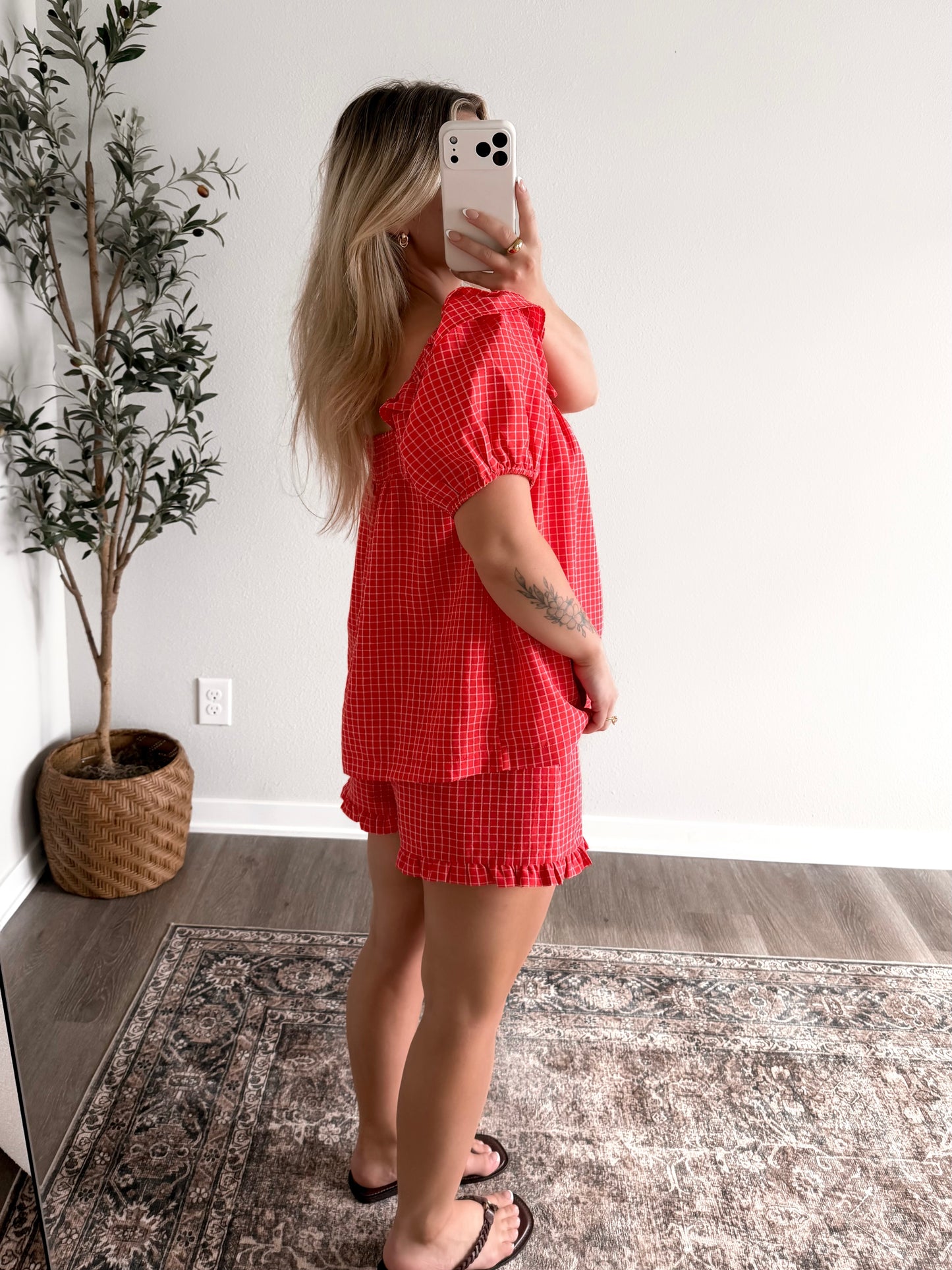 Cherry Cobbler Grid Short Set (Final Sale)