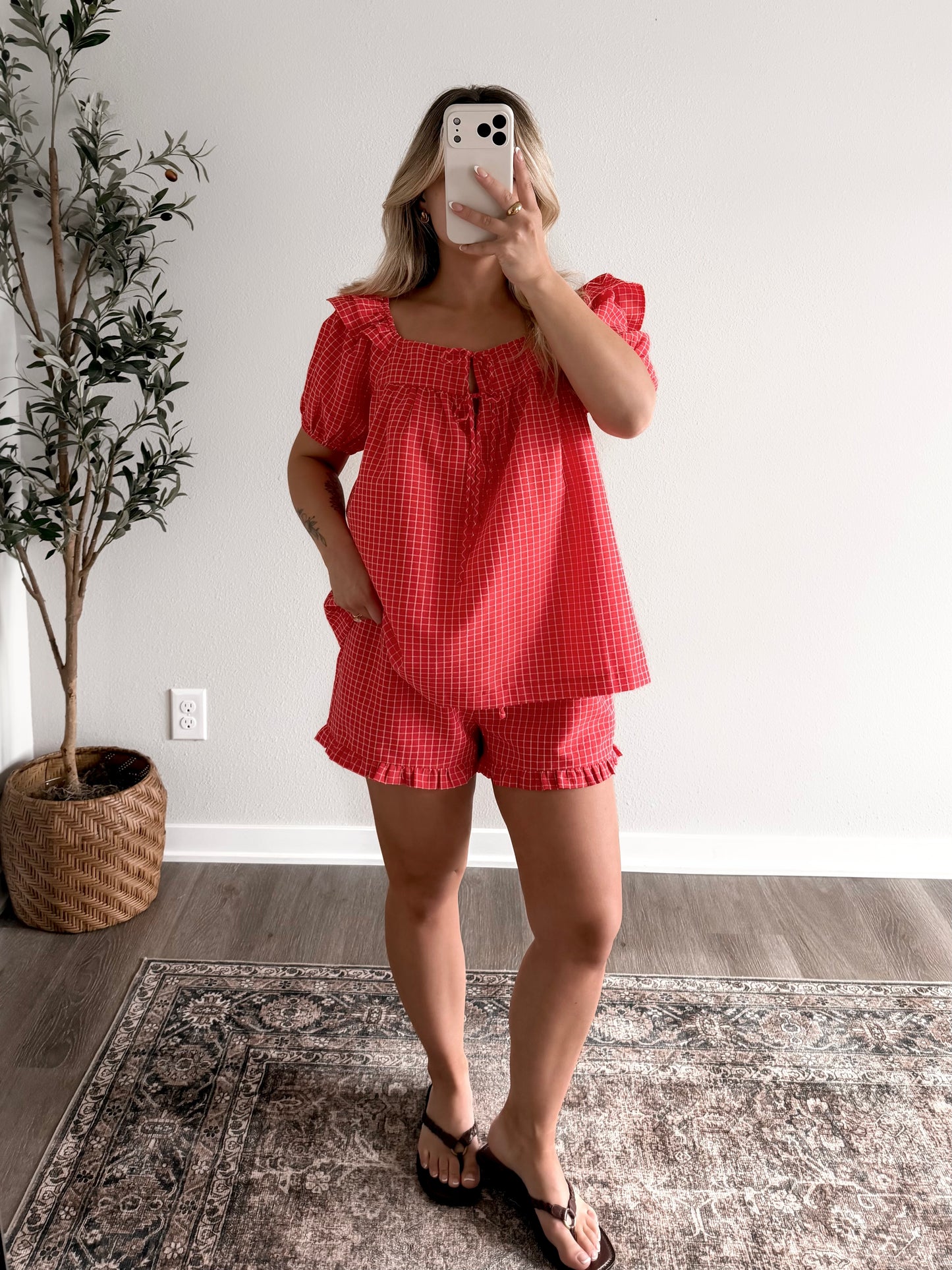 Cherry Cobbler Grid Short Set (Final Sale)