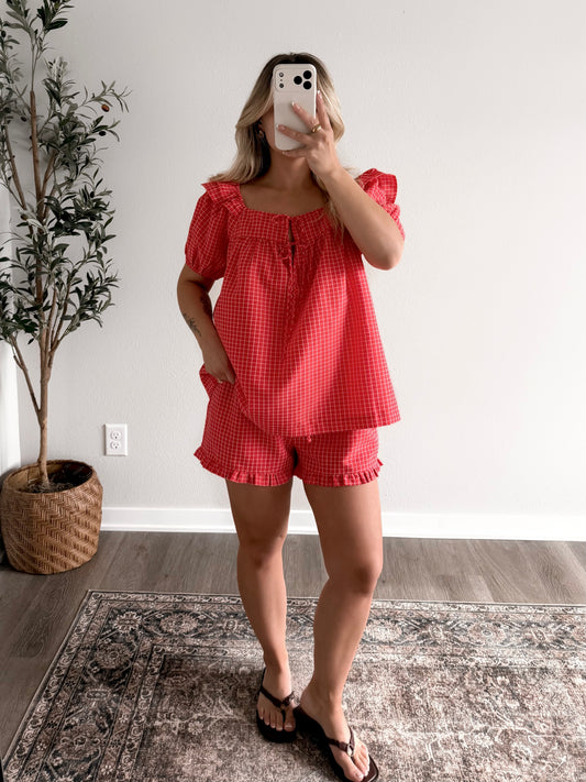 Cherry Cobbler Grid Short Set (Final Sale)