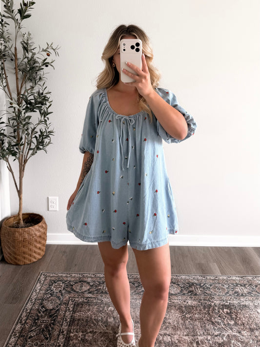 Country Garden Denim Romper