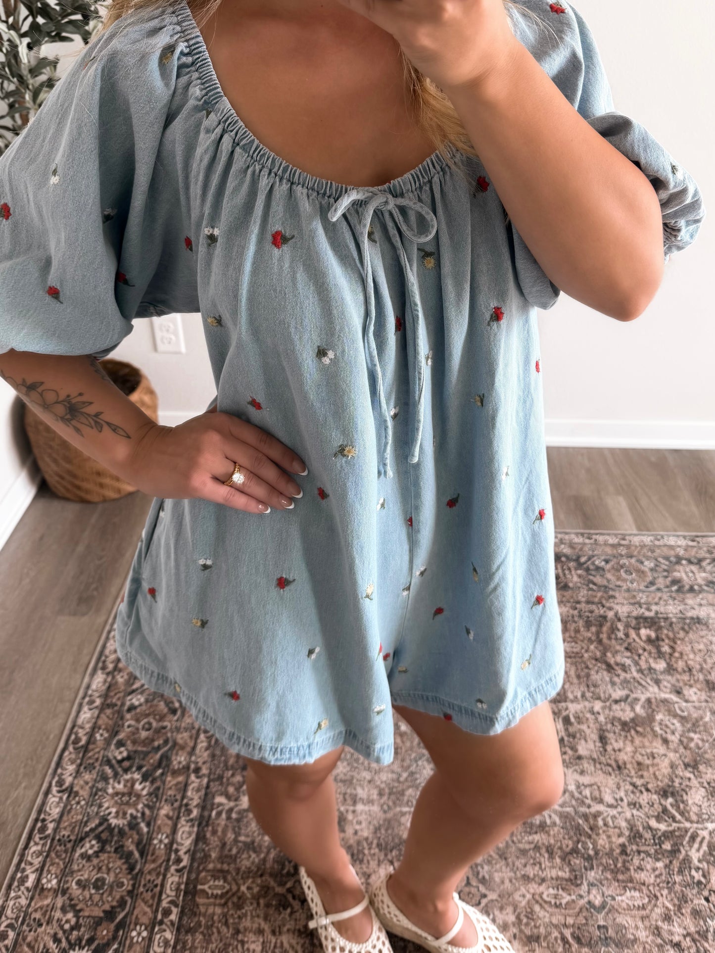 Country Garden Denim Romper