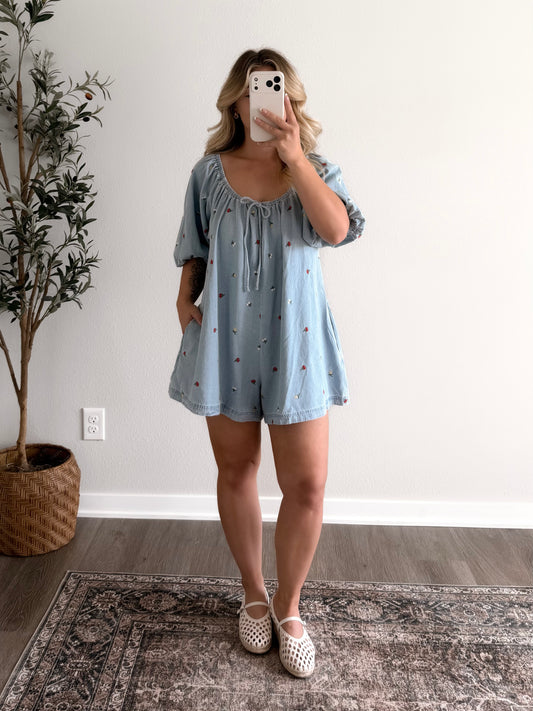 Country Garden Denim Romper