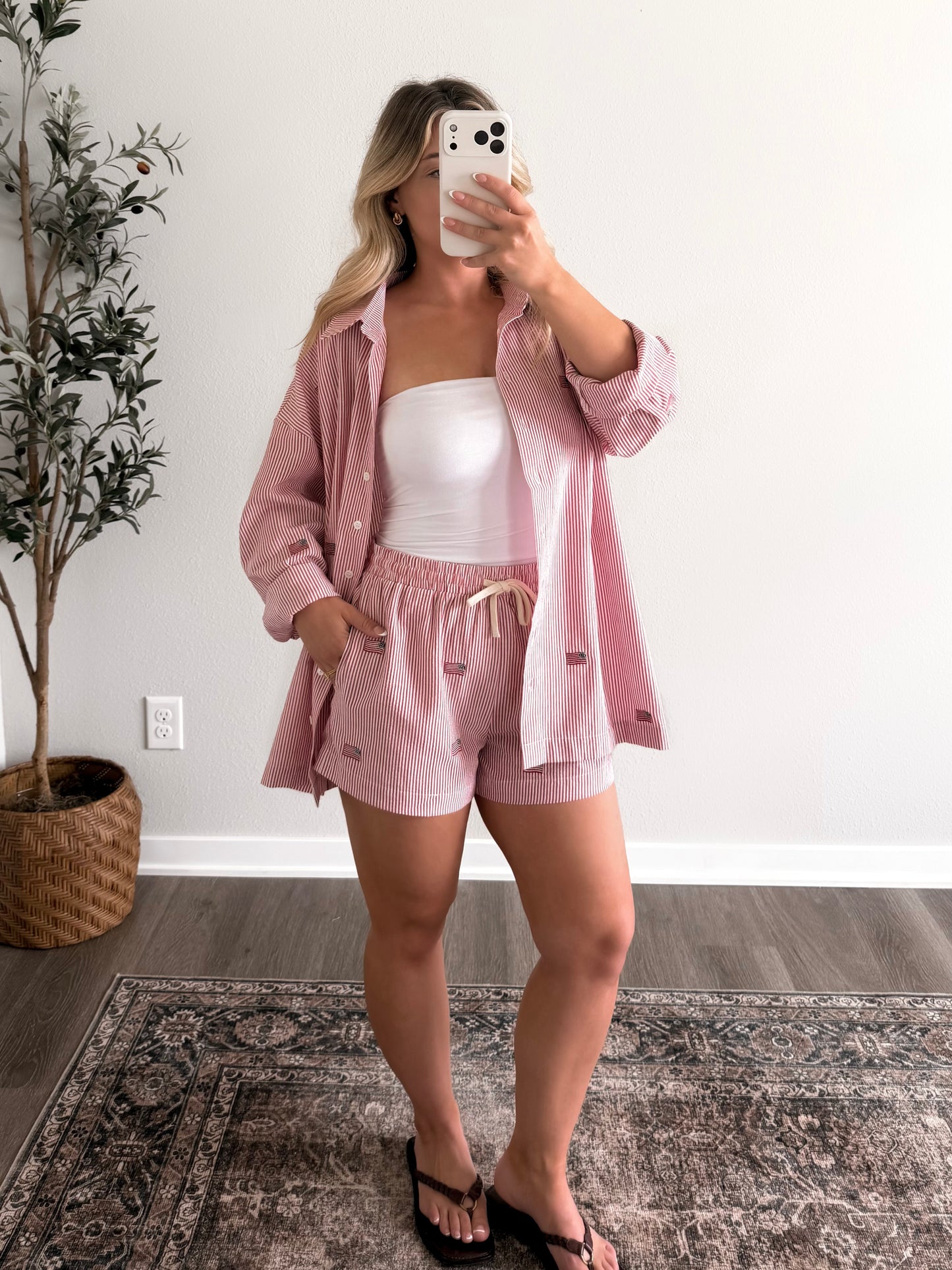American Social Striped Short Set