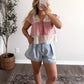 American Quilt Gingham Lace Top