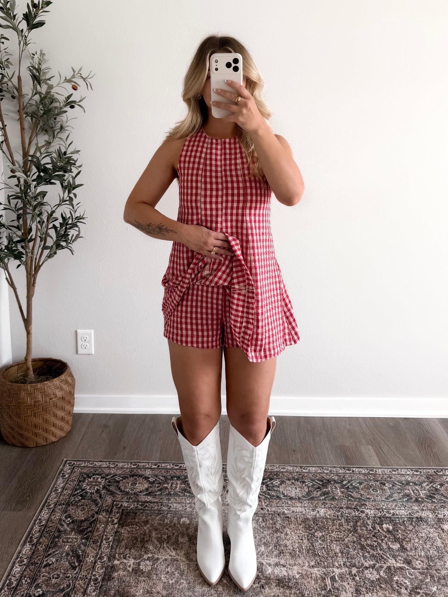 Cherry Cola Gingham Romper