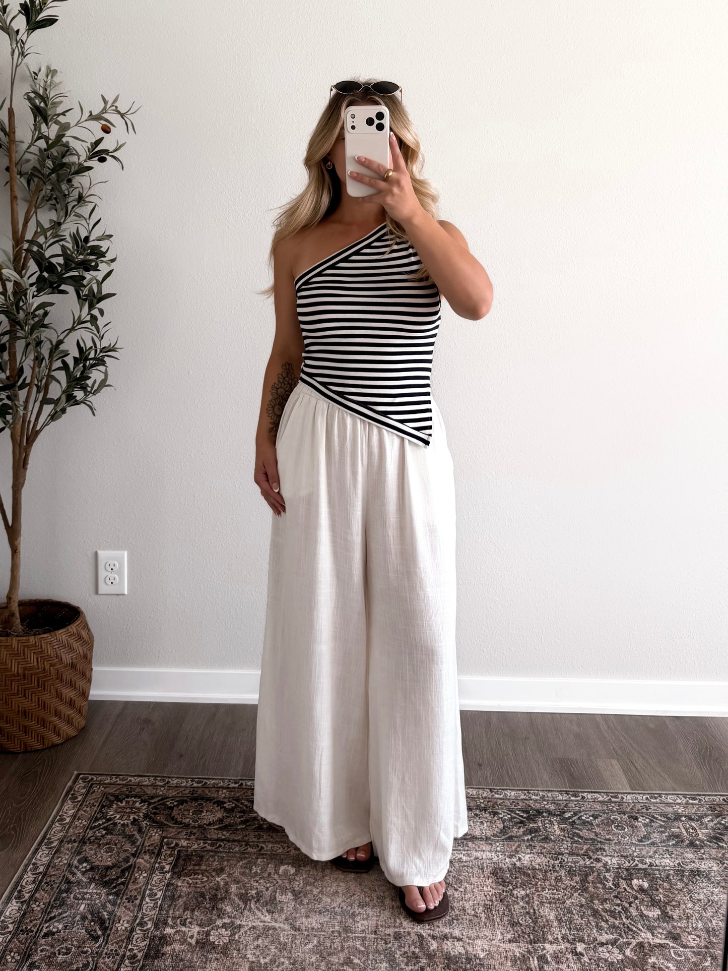 North Shore Striped One Shoulder Top