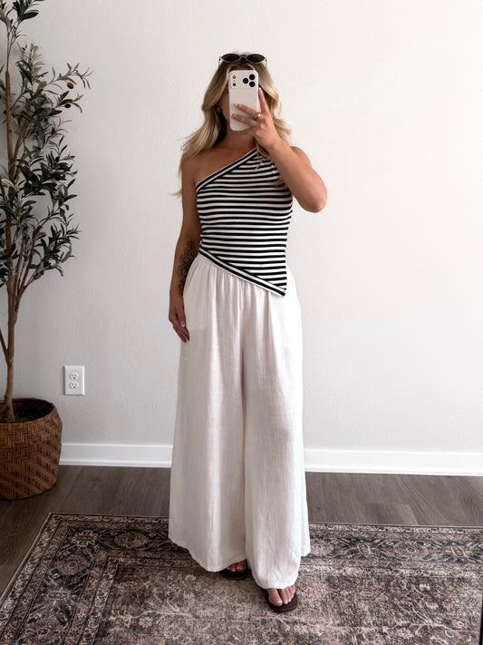 North Shore Striped One Shoulder Top