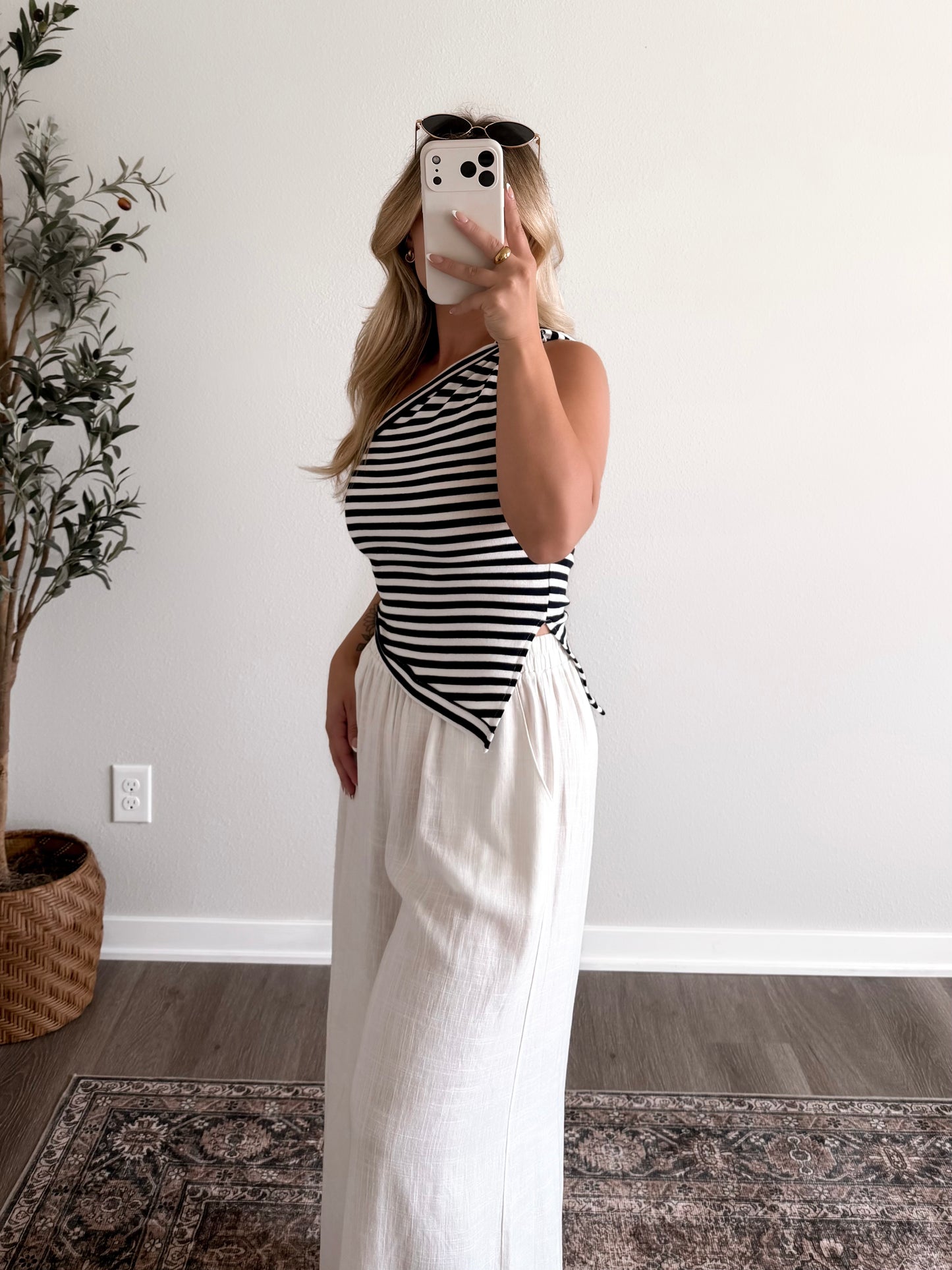North Shore Striped One Shoulder Top
