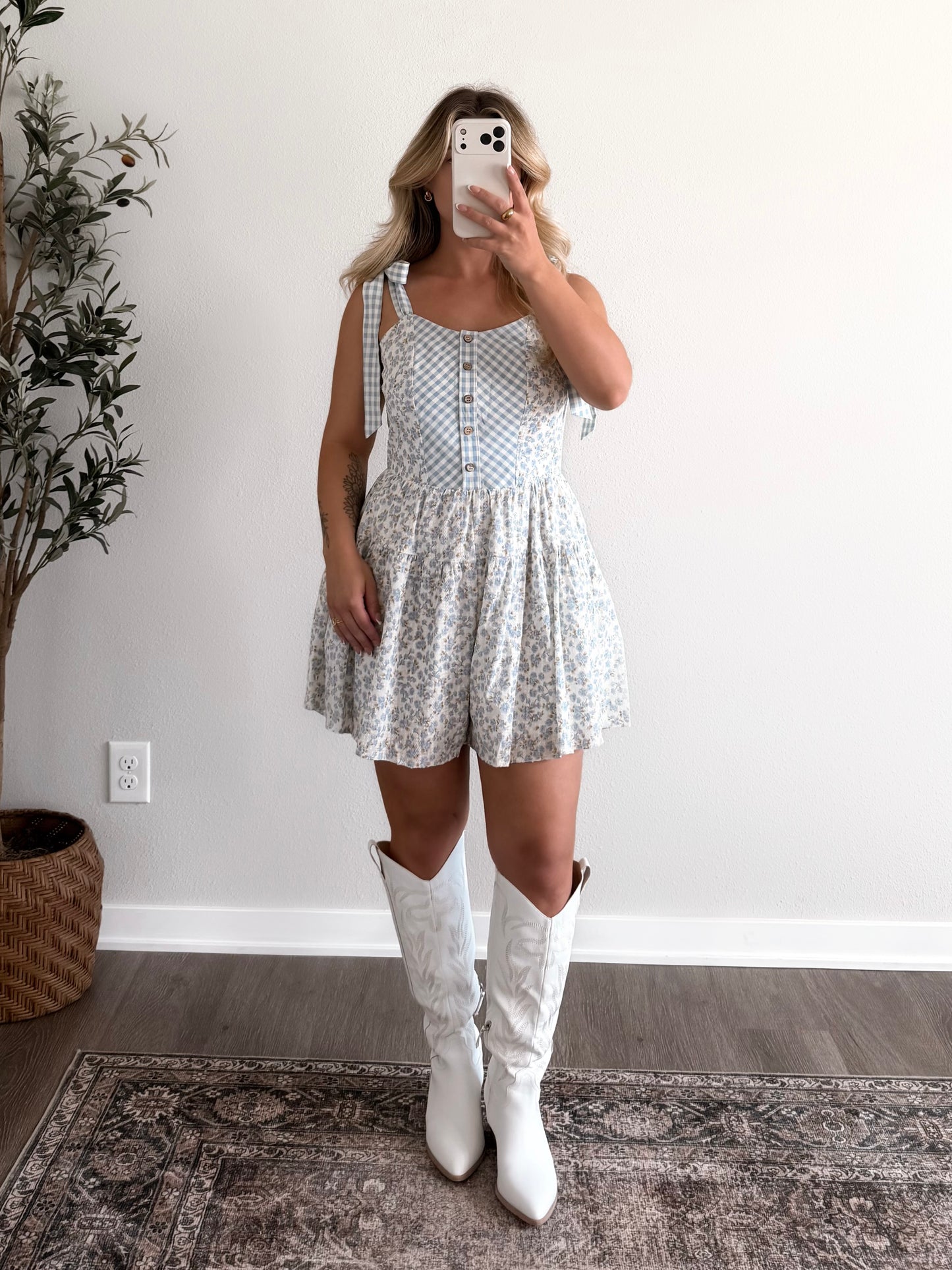 Bluebonnet Floral Gingham Romper