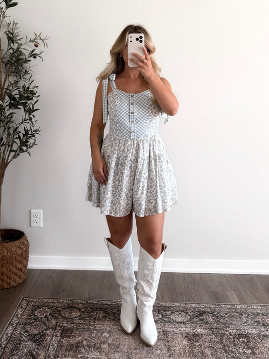 Bluebonnet Floral Gingham Romper