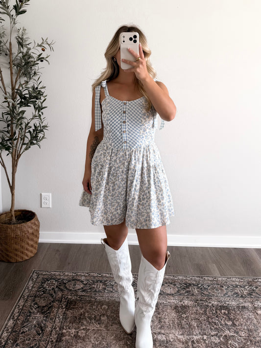 Bluebonnet Floral Gingham Romper