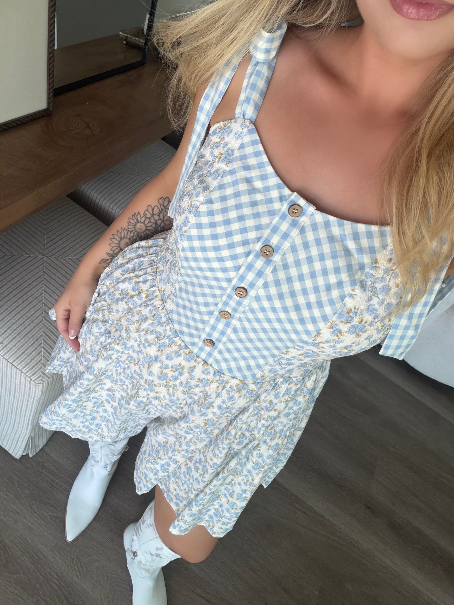 Bluebonnet Floral Gingham Romper