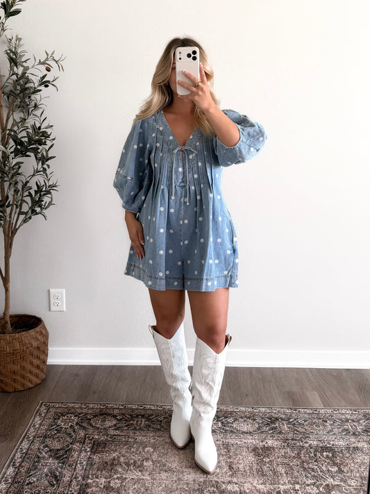 Main Street Dotted Denim Romper