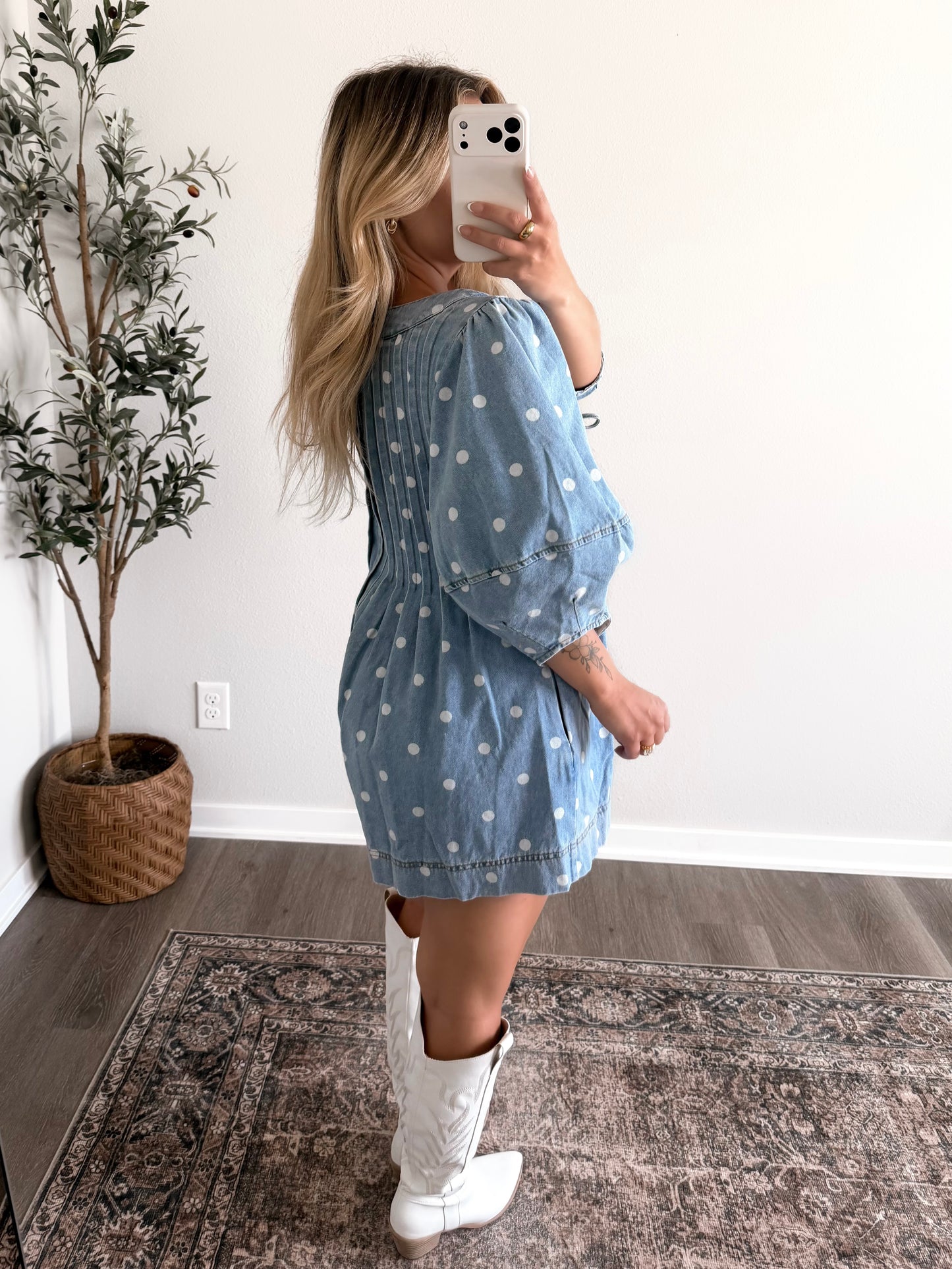 Main Street Dotted Denim Romper