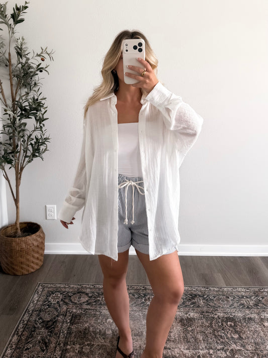 Summer Layers Button Down / White