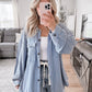 Layer Obsessed Waffle Button Down - Washed Blue