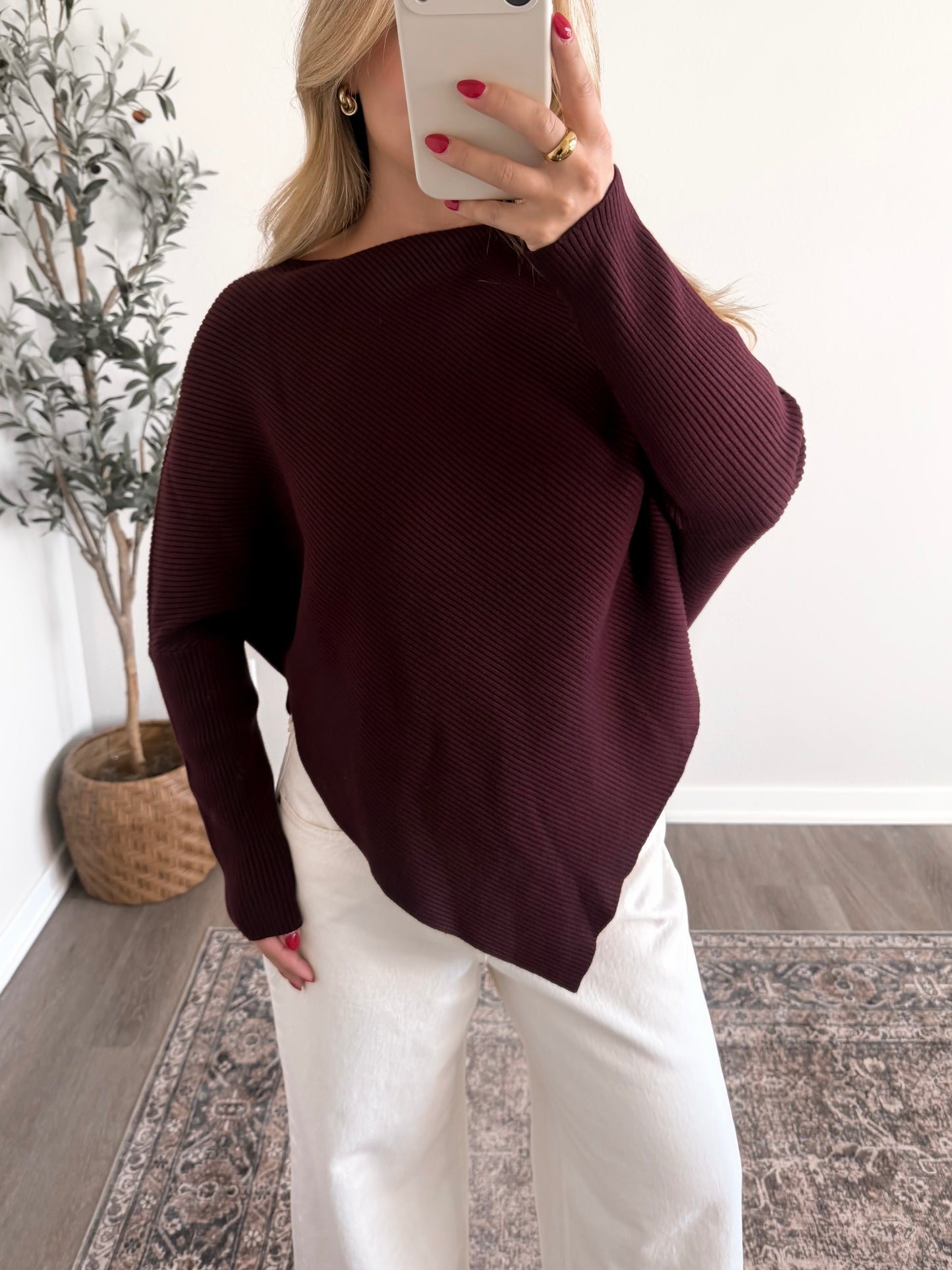 Camille Boat Neck Sweater / Dark Plum