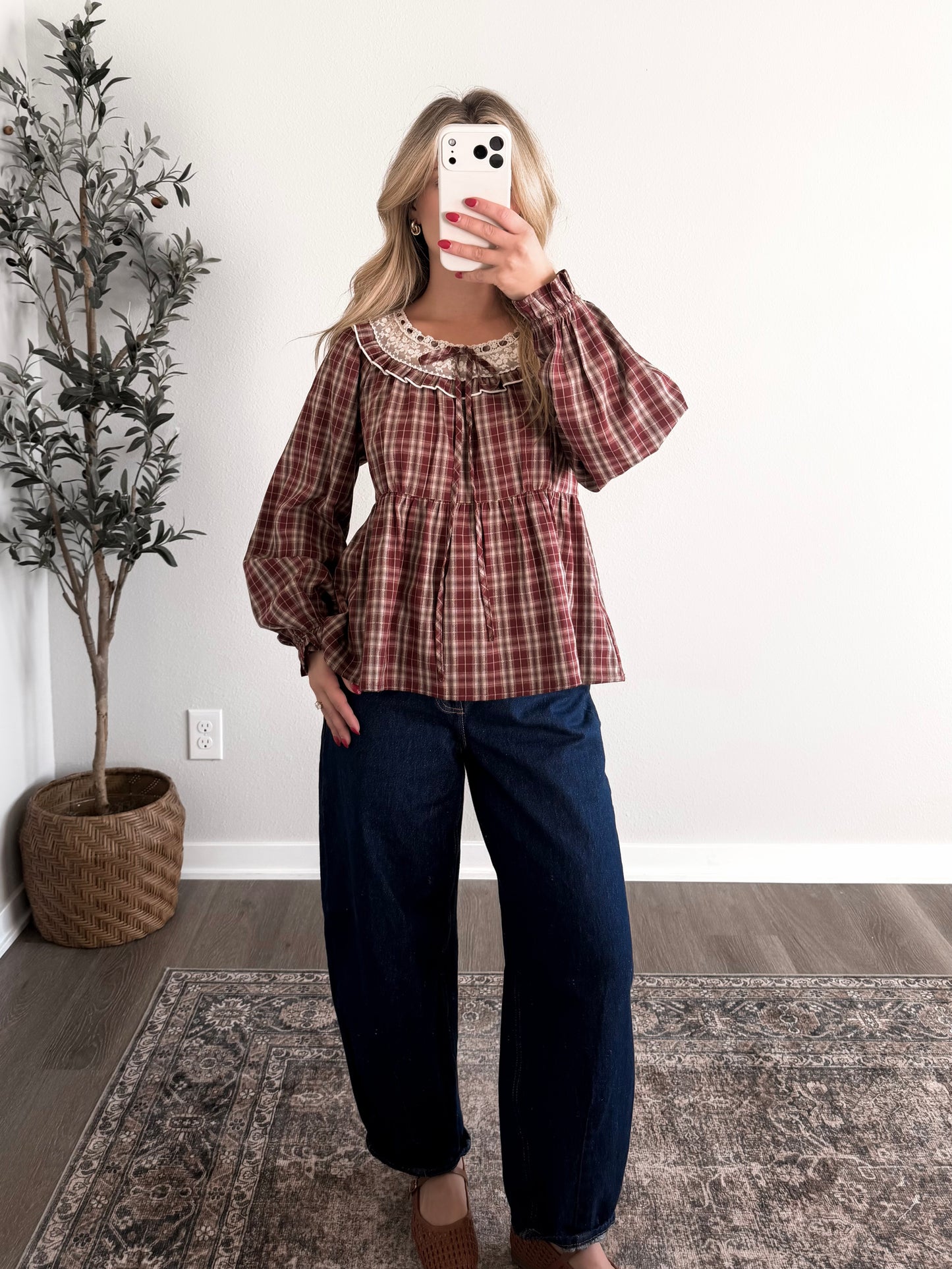 Sunday Best Plaid Lace Top / Red