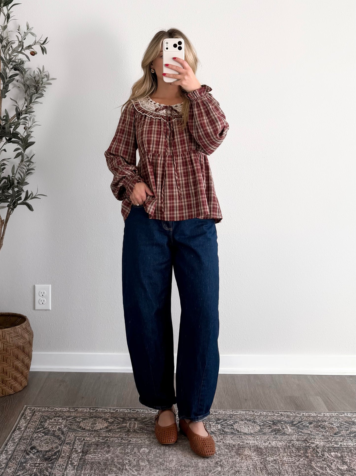 Sunday Best Plaid Lace Top / Red