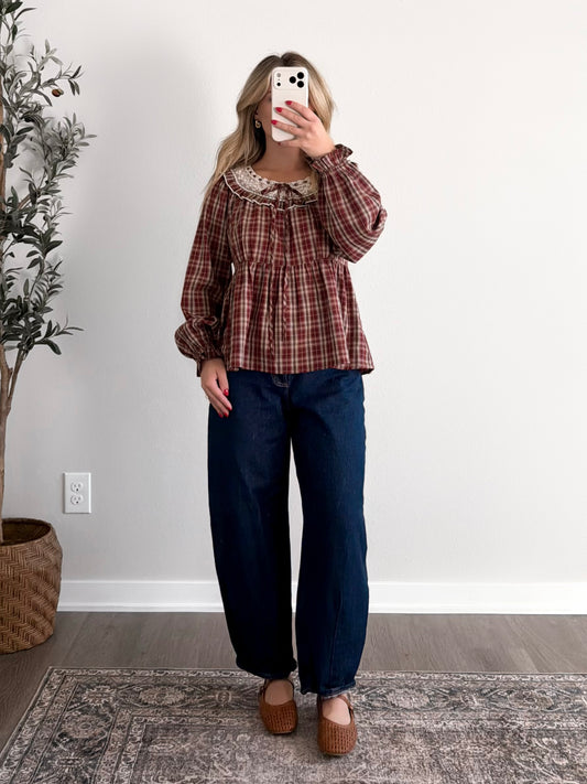 Sunday Best Plaid Lace Top / Red
