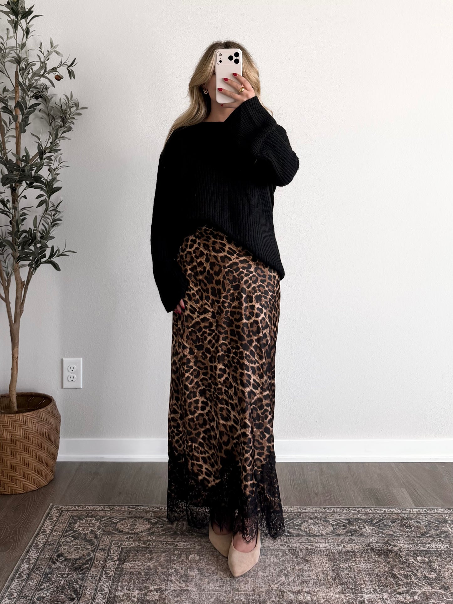 In Print Leopard Lace Maxi Skirt