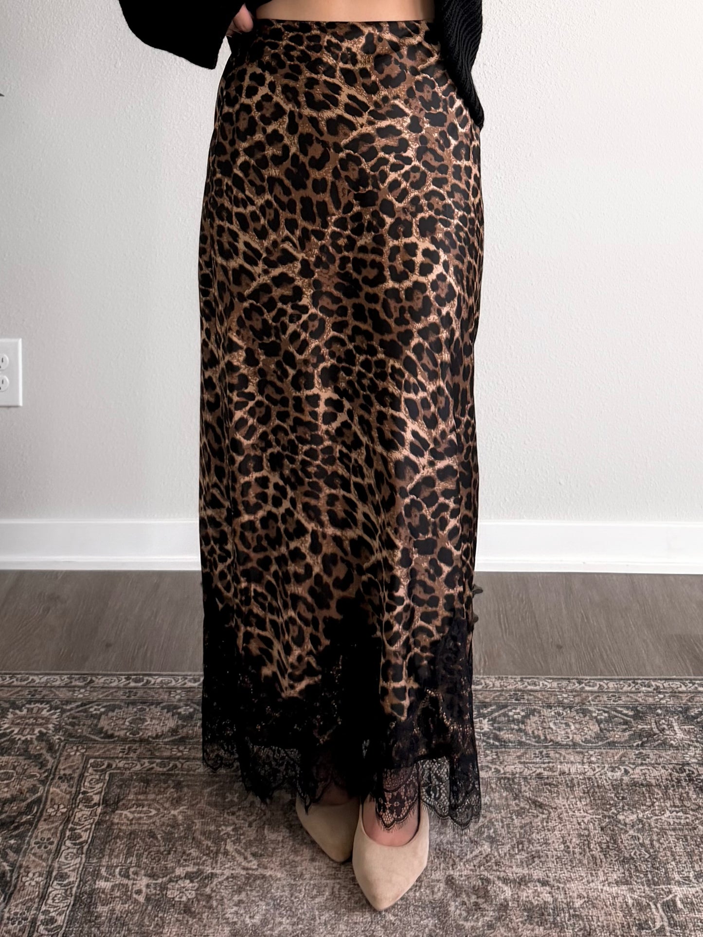 In Print Leopard Lace Maxi Skirt