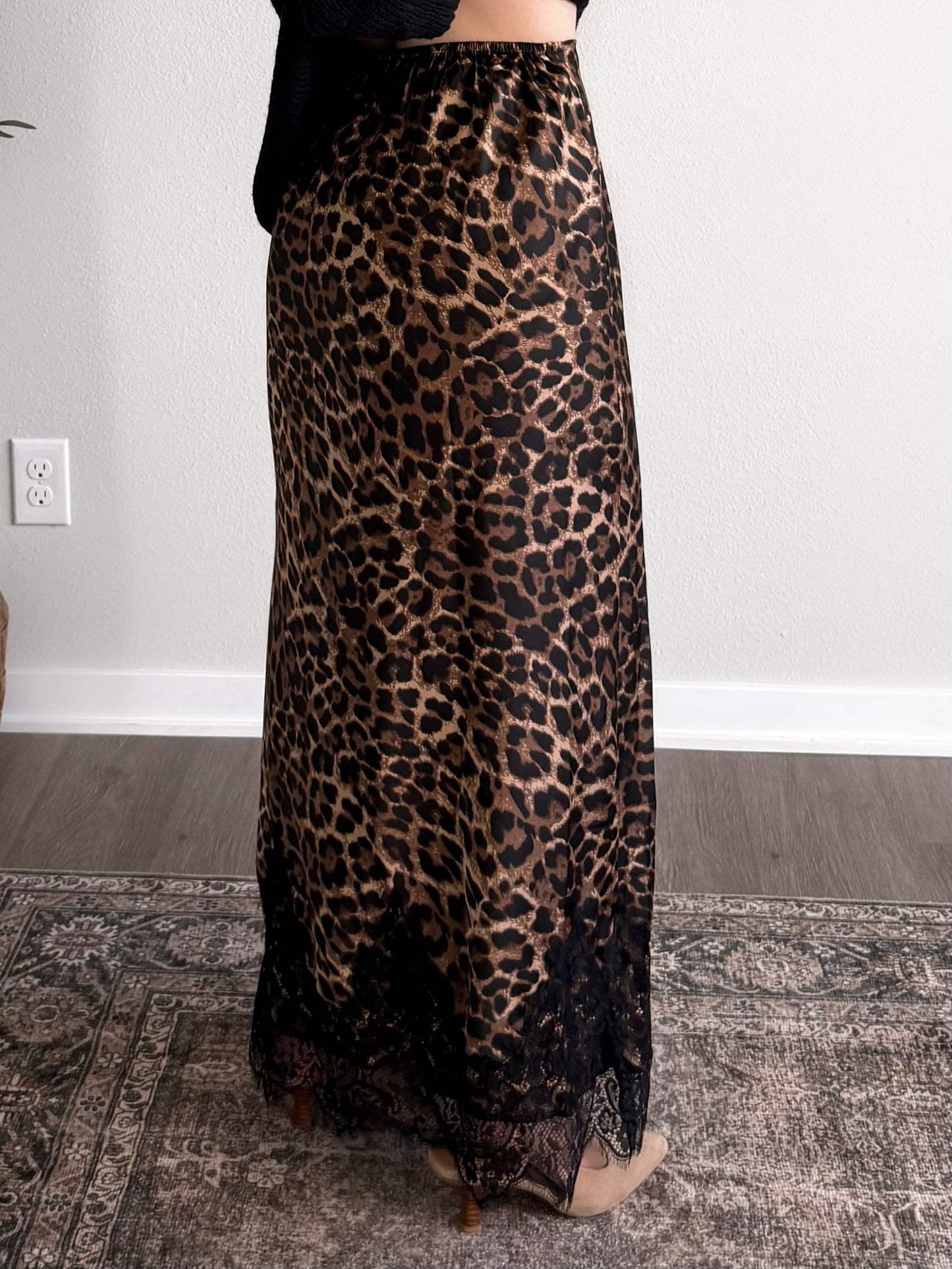 In Print Leopard Lace Maxi Skirt